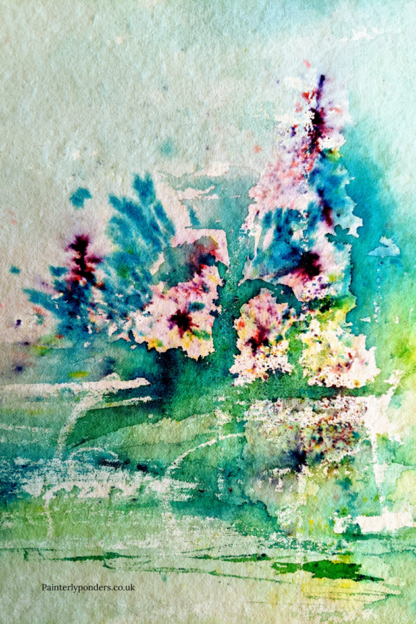 a bright expressive floral coastal painting