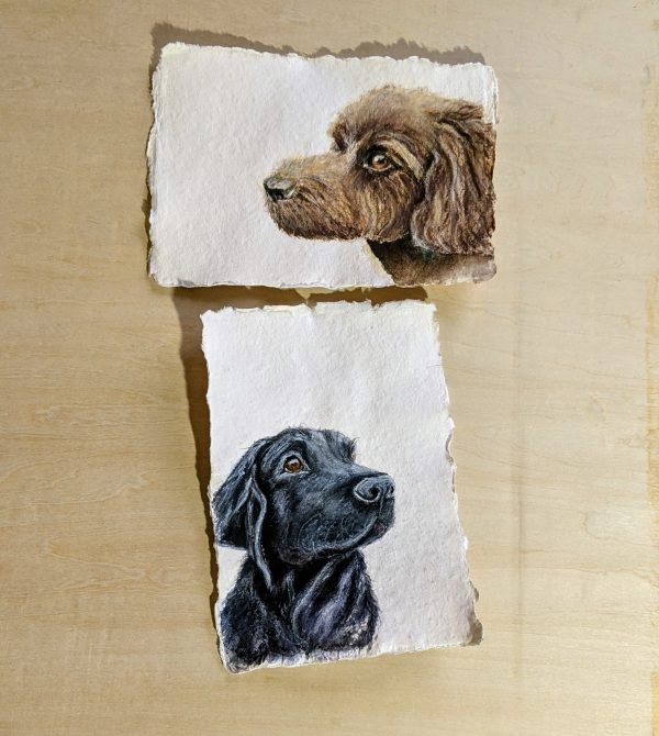 Two small dog watercolour paintings. pet portraits on handmade paper