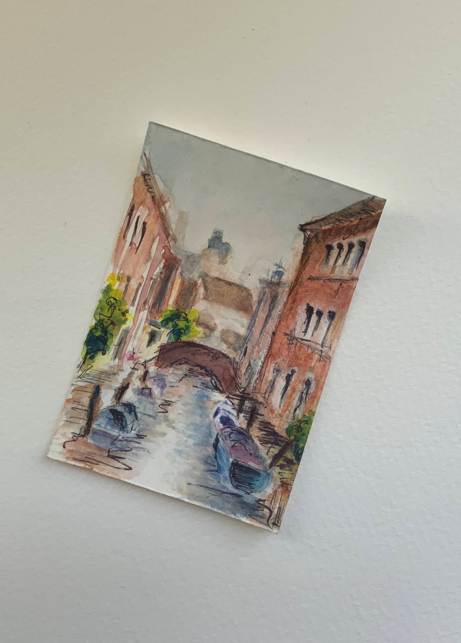 A miniature ACEO painting of Venice in watercolour and Ink