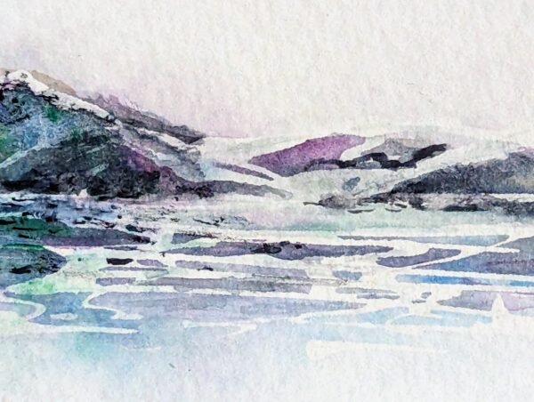 close up of watercolour painting of the Pyrenees in France. ACEO art