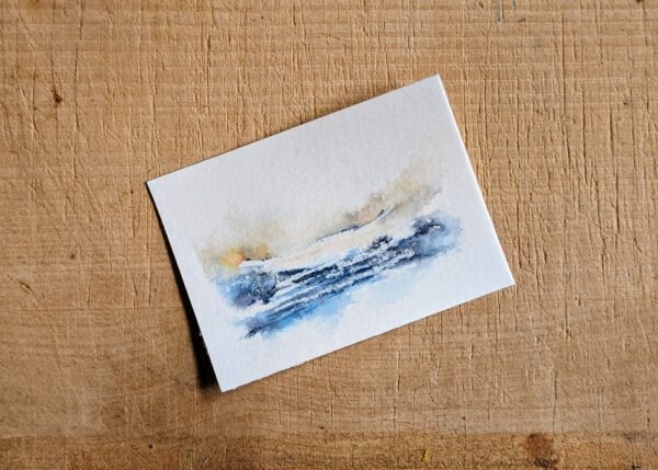 Impressionistic miniature artwork. ACEO painting with waves and subtle hues