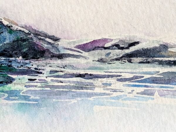 How to paint reflections. A mountain and lake painting in watercolour in miniature