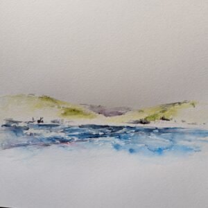 A coastal scenes captured simply in this watercolour seascape.