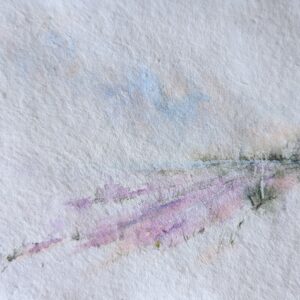 Lavender fields painting in watercolour. Minimalist original art by Emma Herbert