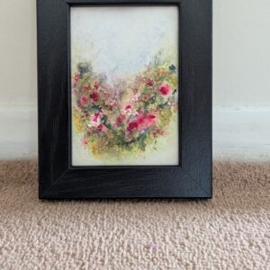 An original floral watercolour by Emma Herbert. Reds, pinks, and greens in a loose impressionistic style lead you through a summer garden